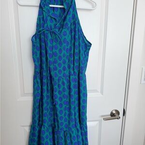 Blue and Green Patterned Sleeveless Dress EUC